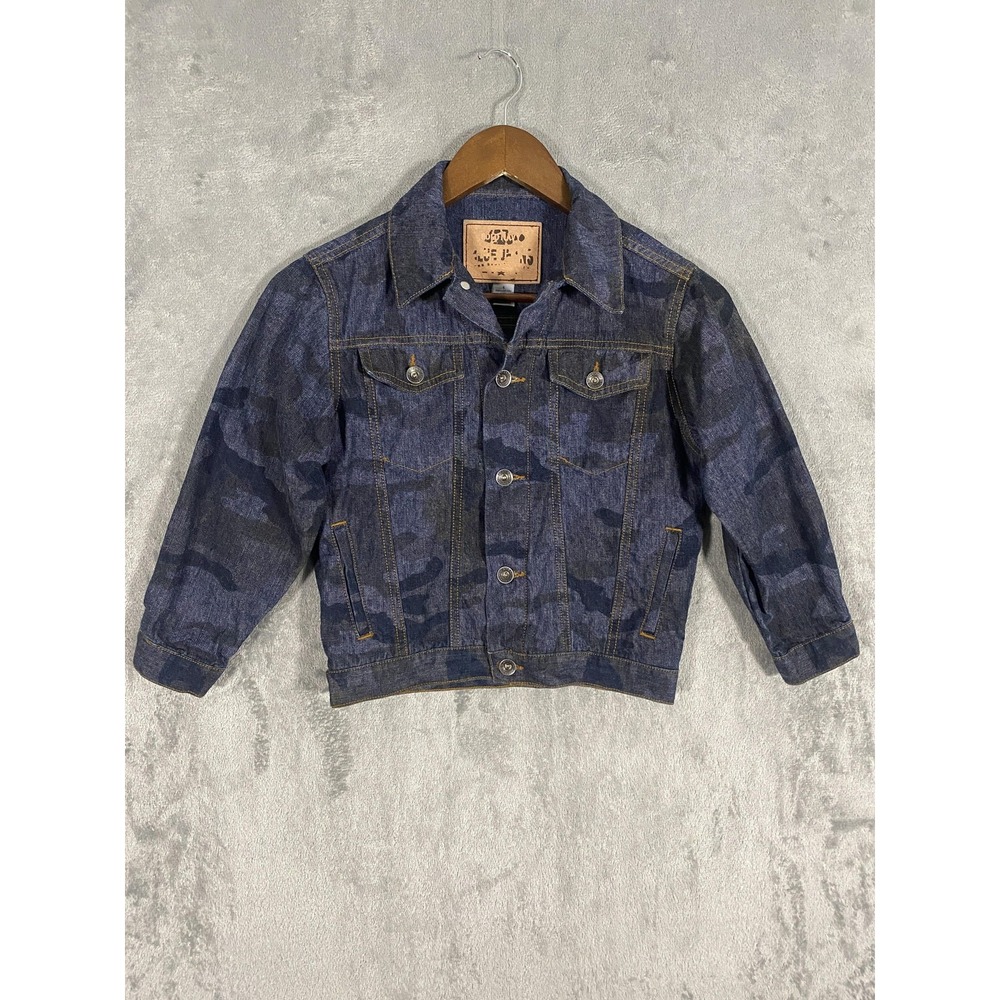 Vintage Old Navy Denim Jacket Boys 6 Blue Camo Jean Trucker‎ Outerwear Y2K 2001